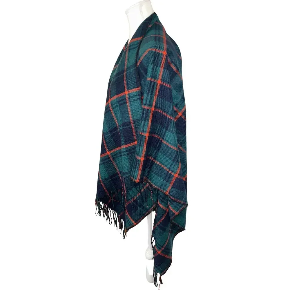 Ruggine Poncho Style Plaid Shawl with Neck Slit NWT